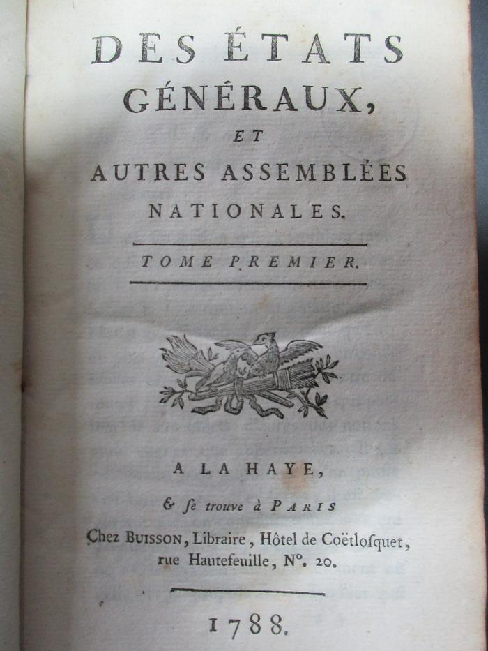 15 F 69-1 : Des états généraux et autres assemblées nationales (1788)