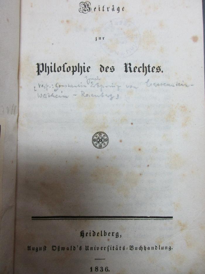 15 G 598 : Beiträge zur Philosophie des Rechtes (1836)