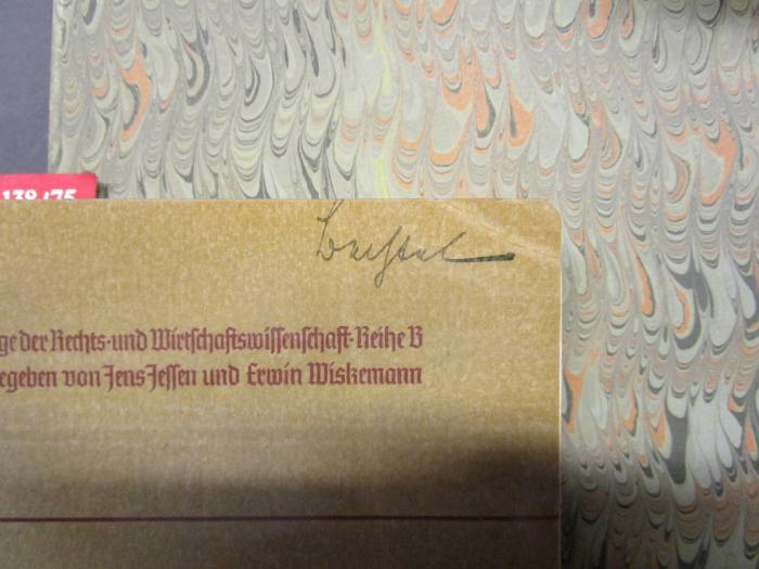 Wi 138 75: Volk und Wirtschaft : zugleich eine Einführung in das deutsche Wirtschaftsleben (1935);- (Bechtel, [?]), Von Hand: Name; 'Bechtel'. 