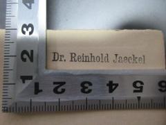 - (Jaeckel, Reinhold), Stempel: Berufsangabe/Titel/Branche, Name; 'Dr. Reinhold Jaeckel'. 