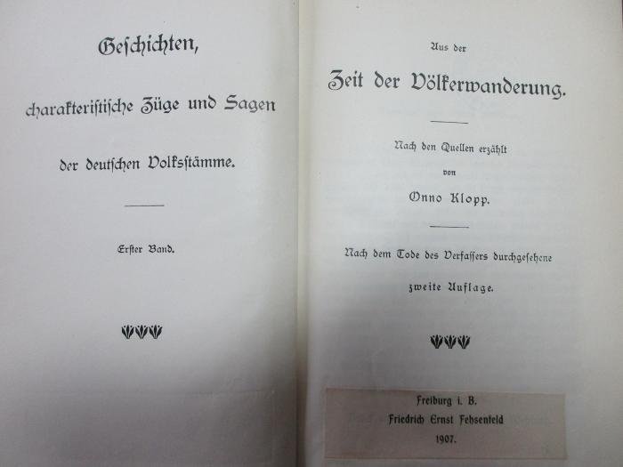 15 F 854&lt;2&gt;-1 : Aus der Zeit der Völkerwanderung : nach den Quellen erzählt (1907)