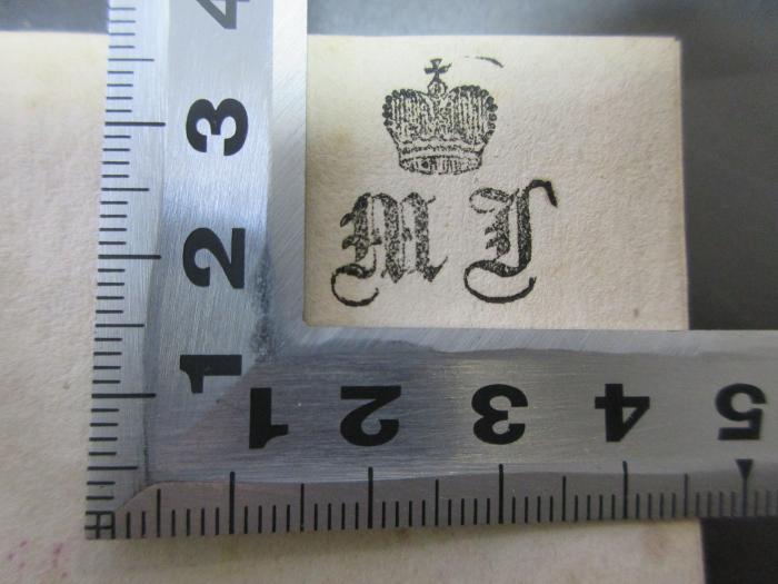 15 G 598 : Beiträge zur Philosophie des Rechtes (1836);- (unbekannt), Stempel: Emblem, Initiale; 'M. J.[?]'. 