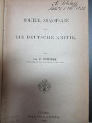15 I 96 : Molière, Shakspeare und die deutsche Kritik (1869)