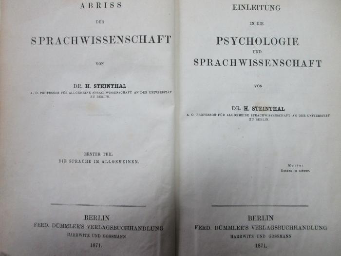 15 I 104-1 : Die Sprache im Allgemeinen : Einleitung in die Psychologie und Sprachwissenschaft (1871)