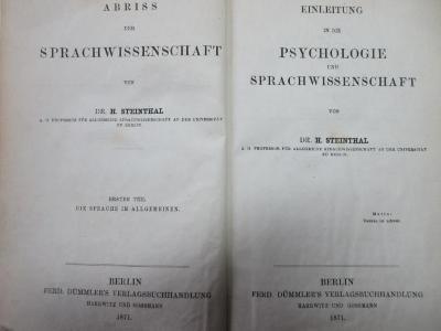 15 I 104-1 : Die Sprache im Allgemeinen : Einleitung in die Psychologie und Sprachwissenschaft (1871)