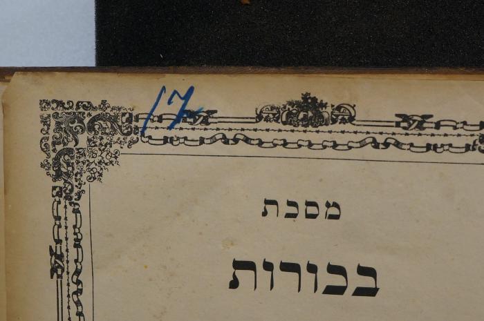 Asch7134 : מסכת בכורות מן תלמוד בבלי : עם כל המפורשים כאשר נדפס מקדם ועם הוספות חדשות כמבואר בשער השני  (1882);- (Freund, Zvi), Von Hand: Initiale; 'IZ'. 