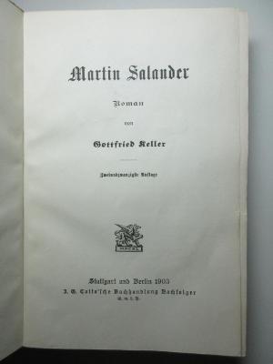 18 L 260&lt;22&gt;-8 : Martin Salander : Roman (1903)