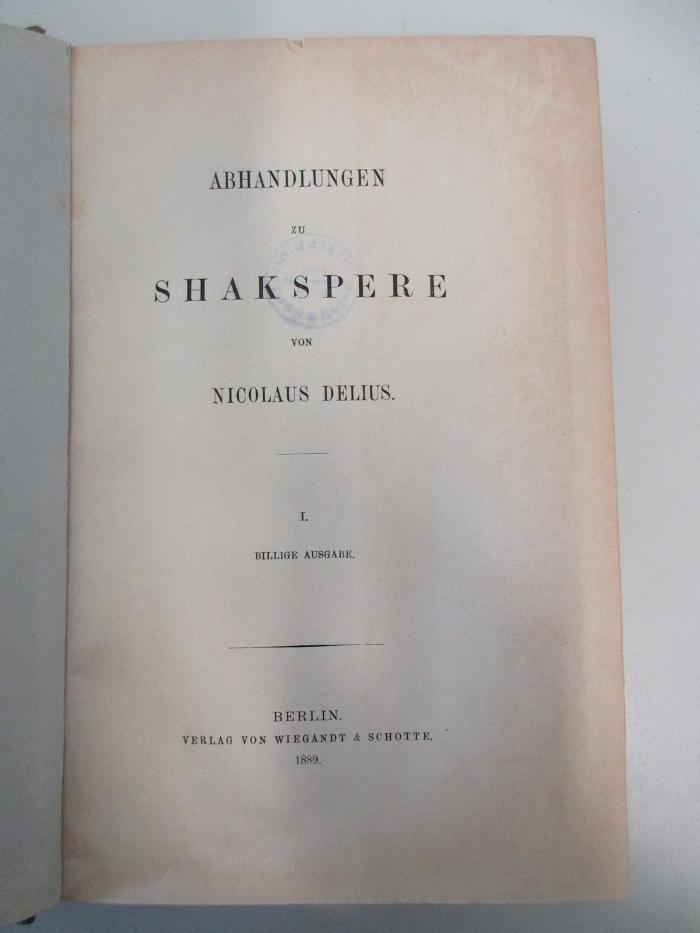 10 M 93-1/2 : Abhandlungen zu Shakspere (1889)