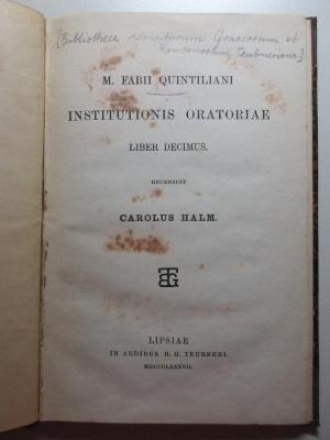 14 K 144 : Institutiones oratoriae liber 10 (1887)