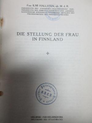 10 D 56 : Die Stellung der Frau in Finnland (1928)