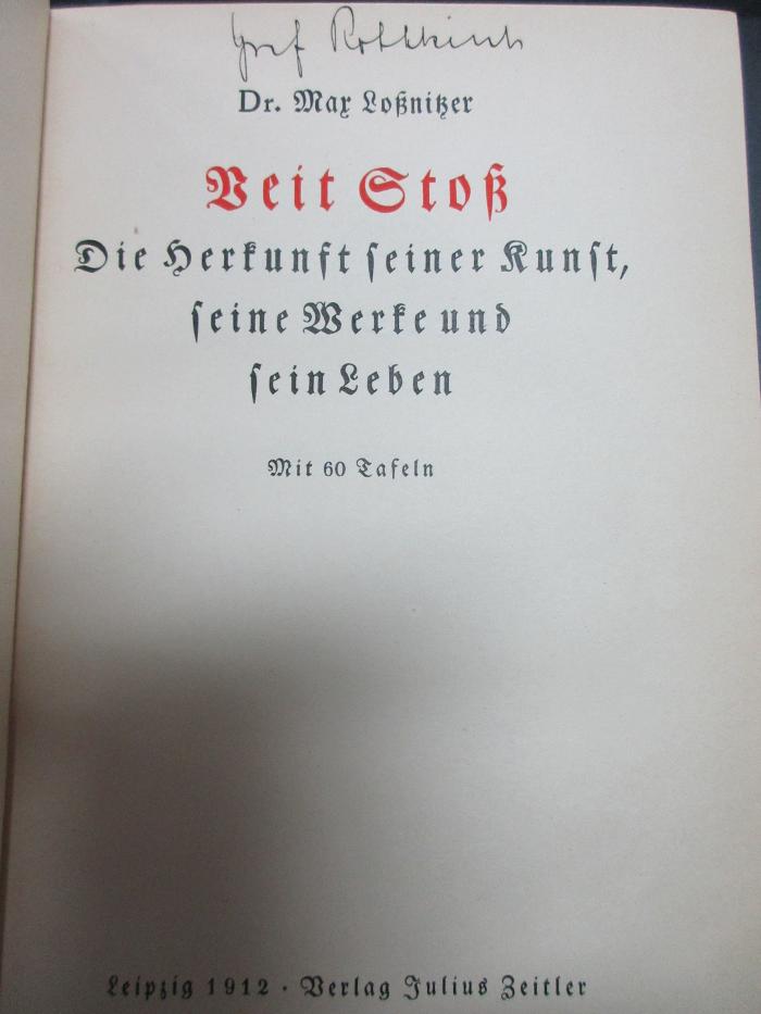 17 H 161 : Veit Stoß : die Herkunft seiner Kunst, seine Werke und sein Leben (1912)