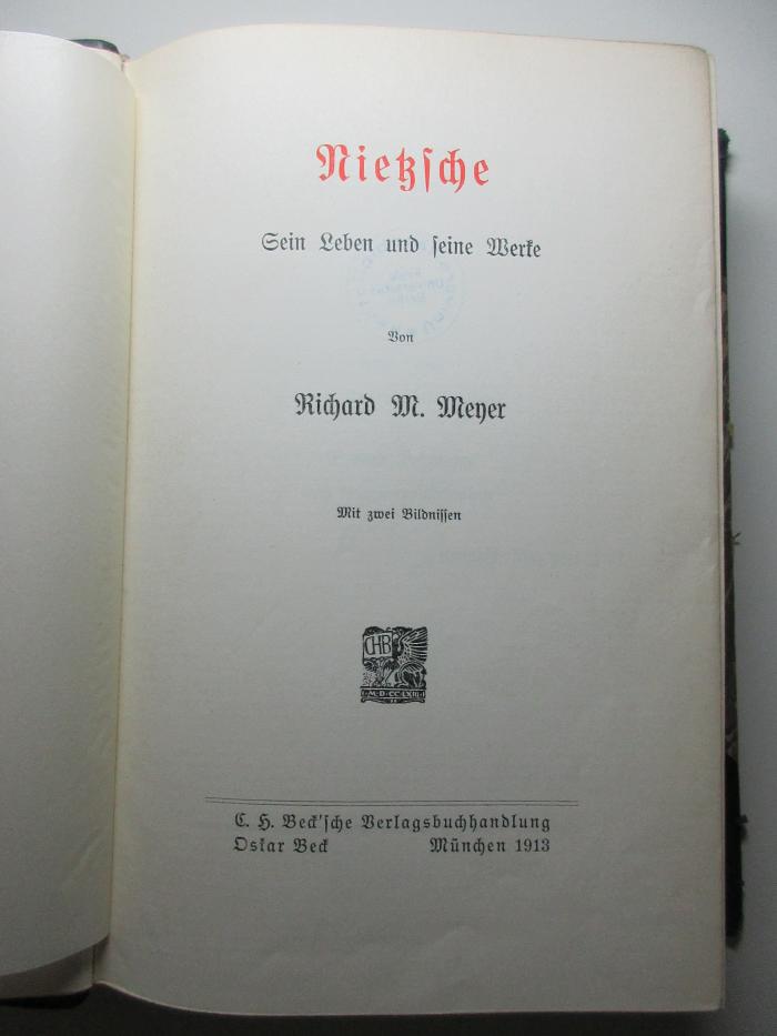 4 G 262 : Nietzsche : sein Leben und seine Werke (1913)