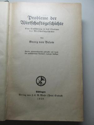 2 D 429&lt;2&gt; : Probleme der Wirtschaftsgeschichte : eine Einführung in das Studium der Wirtschaftsgeschichte (1926)