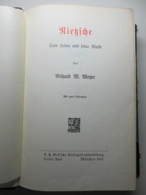 4 G 262 : Nietzsche : sein Leben und seine Werke (1913)