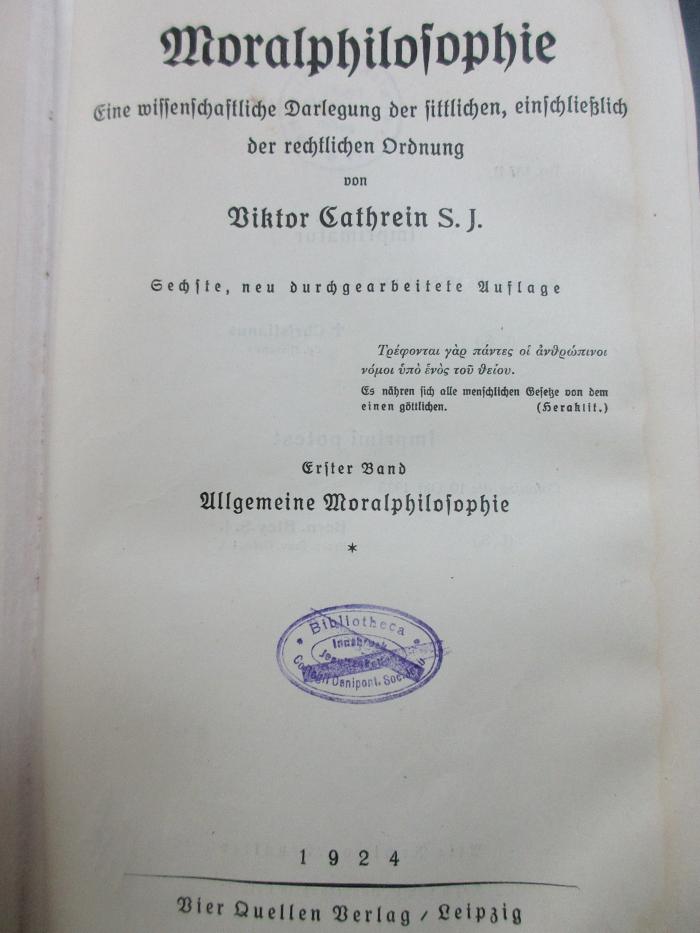 4 G 425&lt;6&gt;-1 : Allgemeine Moralphilosophie (1924)