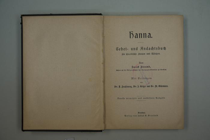  Hanna. Gebets- und Andachtsbuch für israelitische Frauen und Mädchen. (k.A.)