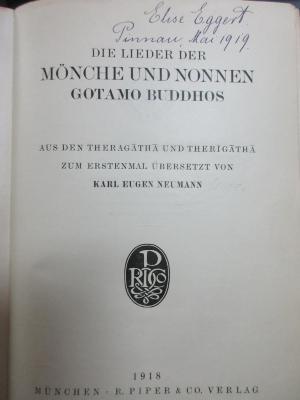 4 B 154 : Die Lieder der Mönche und Nonnen Gotamo Buddhos : aus den Theragāthā und Therīgathā zum ersten Mal übersetzt (1918)