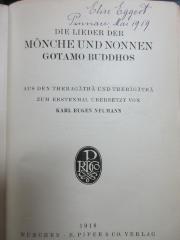 4 B 154 : Die Lieder der Mönche und Nonnen Gotamo Buddhos : aus den Theragāthā und Therīgathā zum ersten Mal übersetzt (1918)