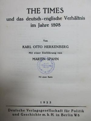 4 C 113 : The Times und das deutsch-englische Verhältnis im Jahre 1898 (1925)