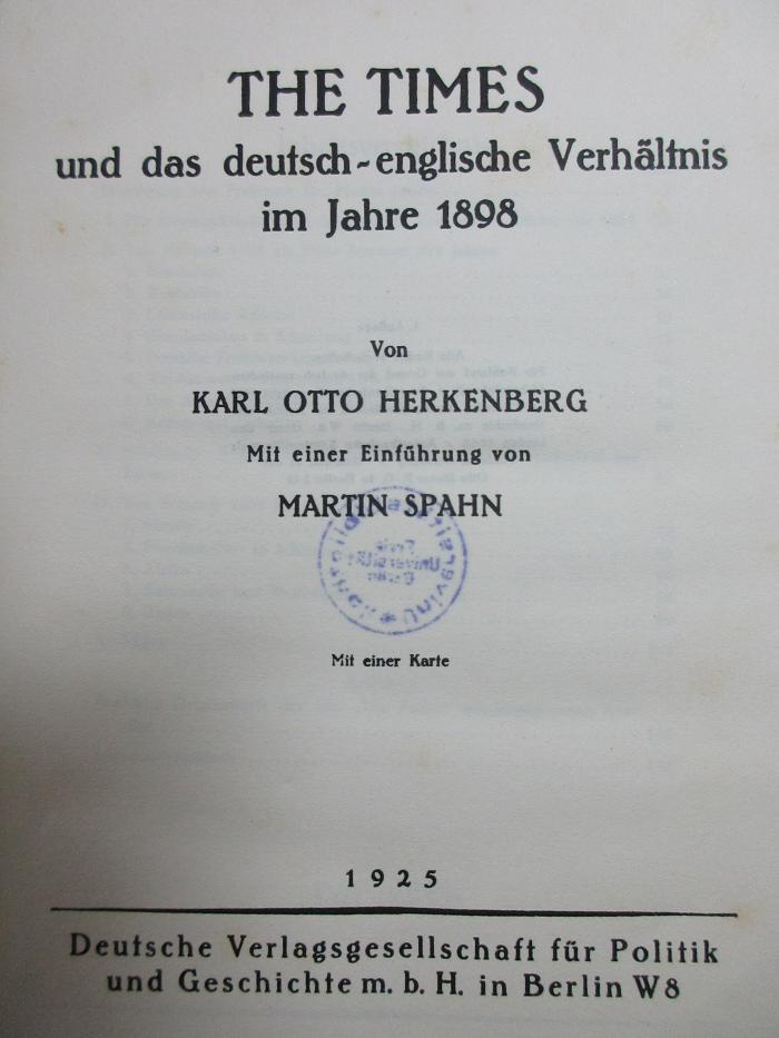 4 C 113 : The Times und das deutsch-englische Verhältnis im Jahre 1898 (1925)