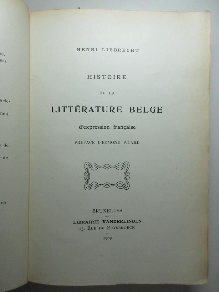 15 N 197 : Histoire de la littérature Belge d'expression française (1909)