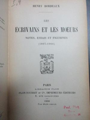 16 N 277 : Les Ecrivains et les moeurs : notes, essais et figurines (1897 - 1900) (1900)