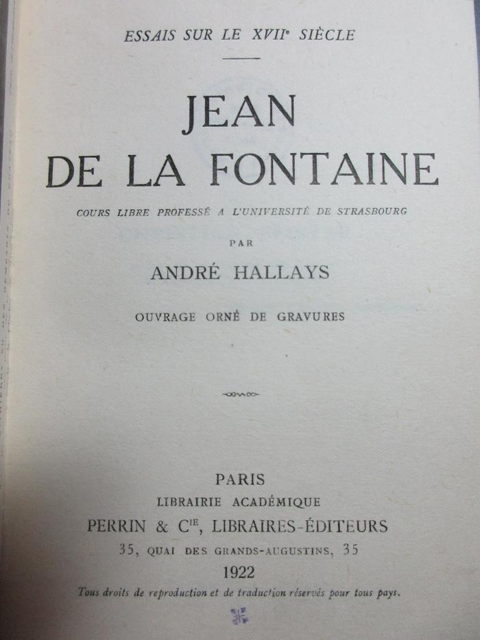 18 N 11 : Jean de LaFontaine : ouvrage orné de gravures (1922)