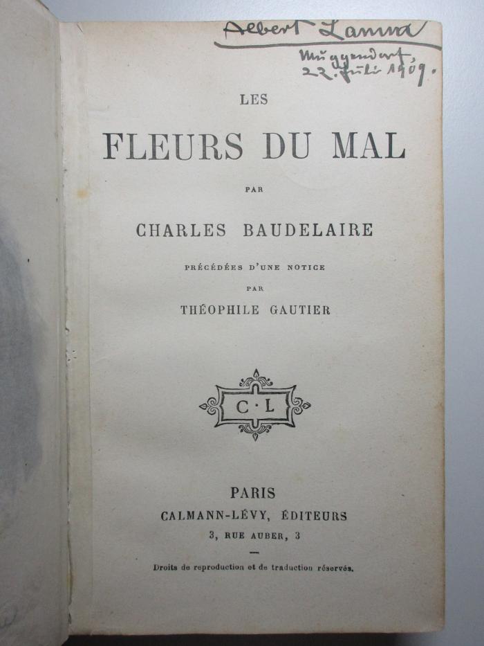 15 N 100 : Les fleurs du mal (1868)