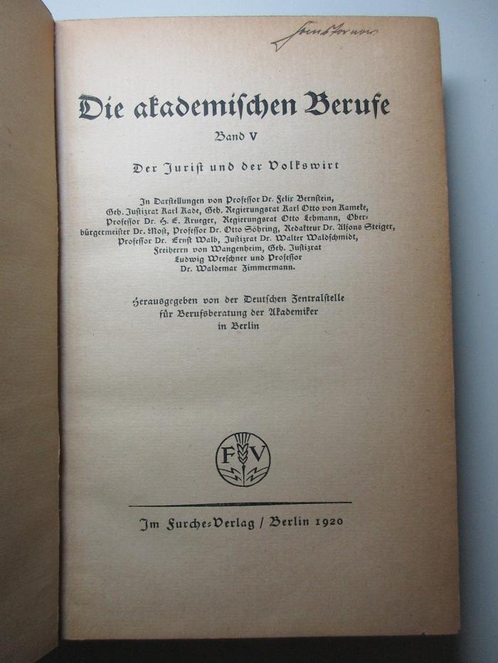 18 D 153-5 : Der Jurist und der Volkswirt (1920)