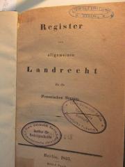 WK 7510.2 : Register zum allgemeinen Landrecht für die Preußischen Staaten (1835)