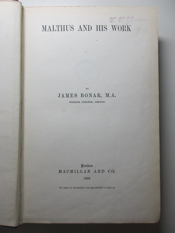 5 D 144 : Malthus and his work (1885)