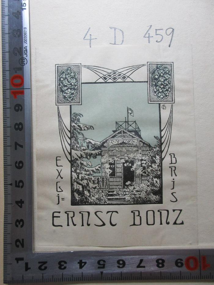 - (Bonz, Ernst), Etikett: Exlibris, Name, Abbildung; 'Exlibris
Ernst Bonz'. ;4 D 459 : Friedrich List : ein Künder deutscher Einheit (1942)