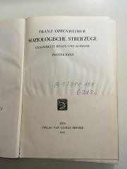 A1 / OPP 101 / Bd. 2 (ausgesch : Soziologische Streifzüge. Gesammelte Reden und Aufsätze. (1927)