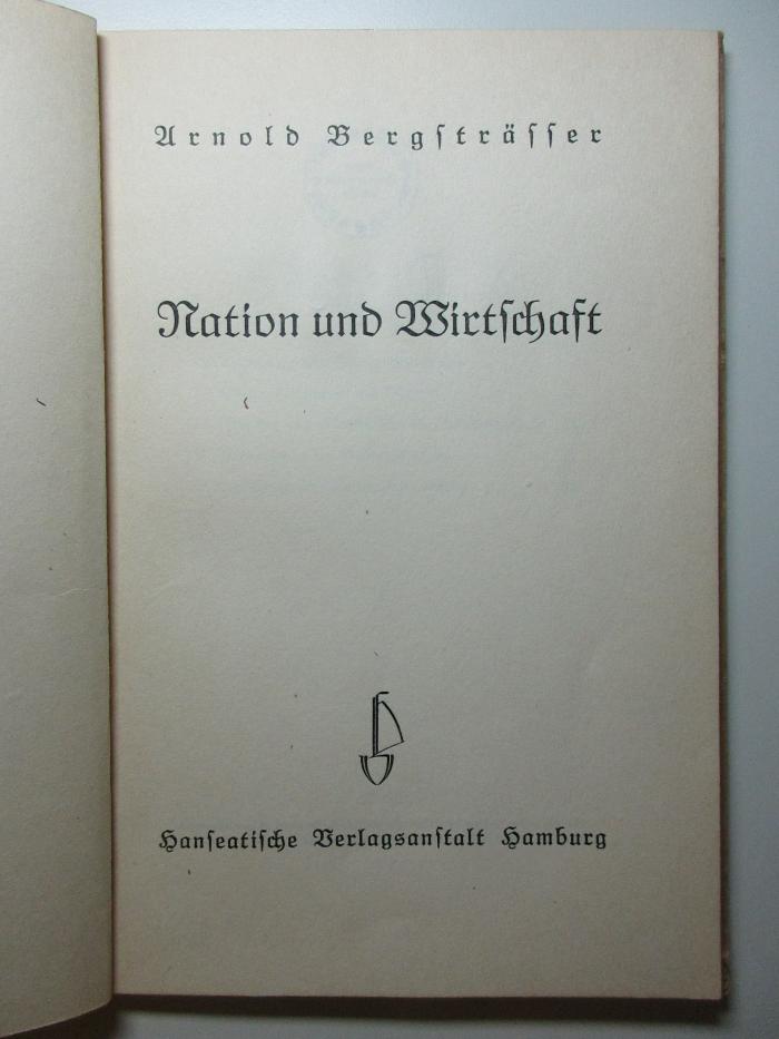 8 D 116<a> : Nation und Wirtschaft (1933)</a>