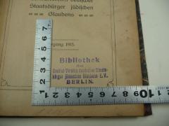 - (Central-Verein Deutscher Staatsbürger Jüdischen Glaubens), Stempel: Ortsangabe, Name, Annotation; 'Bibliothek des Central-Vereins deutscher Staatsbürger jüdischen Glaubens E.V.
BERLIN'. 