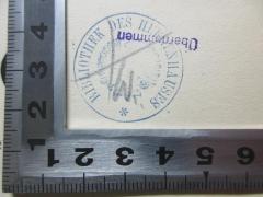 - (Preußen. Herrenhaus. Bibliothek), Stempel: Wappen, Name; 'Bibliothek des Herrenhauses'. 