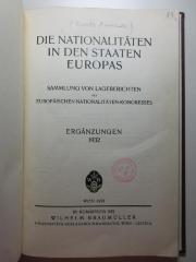 8 E 54-Erg.Bd.; ; ;: Die Nationalitäten in den Staaten Europas : Sammlung von Lageberichten des europäischen Nationalitäten-Kongresses (1932)
