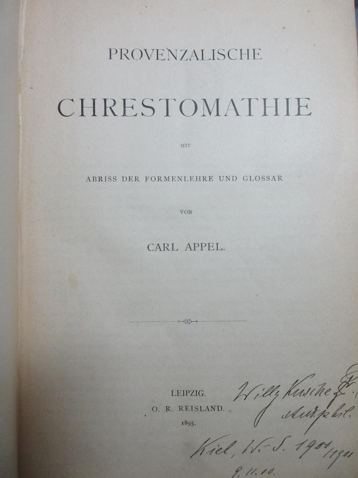 6 N 130 : Provenzalische Chrestomathie : mit Abriss der Formenlehre und Glossar (1895)