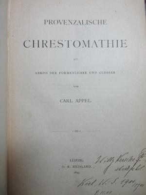 6 N 130 : Provenzalische Chrestomathie : mit Abriss der Formenlehre und Glossar (1895)