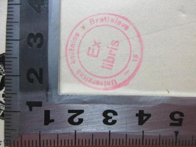 8 E 54-Erg.Bd.; ; ;: Die Nationalitäten in den Staaten Europas : Sammlung von Lageberichten des europäischen Nationalitäten-Kongresses (1932);- (Univerzitna kniznica v Bratislave), Stempel: Exlibris, Name, Ortsangabe; 'Univerzitna kniznica v Bratislave
Ex libris'.  (Prototyp)