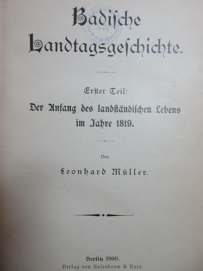 7 F 24-1/2 : Der Anfang des landständischen Lebens im Jahre 1819 (1900)