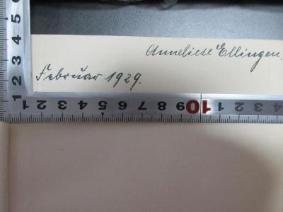 - (Ellingen, Anneliese), Von Hand: Autogramm, Datum; 'Februar 1929. Anneliese Ellingen.'. ;6 F 34&lt;4&gt; : Englands Weltherrschaft (1928)