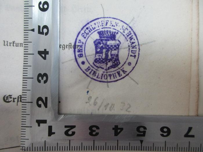 6 F 422-1/2 : Geschichte des Landes Stargard bis zum Jahre 1471 : mit Urkunden und Regesten (1846);-, Stempel: Wappen, Berufsangabe/Titel/Branche, Name; 'Graf Schl[?] Sch[?]dt
Bibliothek'