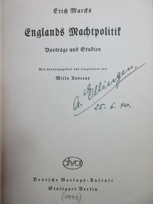 6 F 35 : Englands Machtpolitik : Vorträge und Studien (1940)