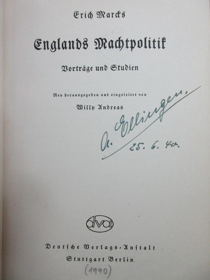 6 F 35 : Englands Machtpolitik : Vorträge und Studien (1940)