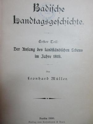7 F 24-1/2 : Der Anfang des landständischen Lebens im Jahre 1819 (1900)