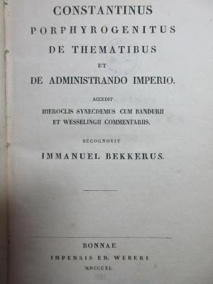 6 F 288-3 : De thematibus et de administrando imperio (1840)