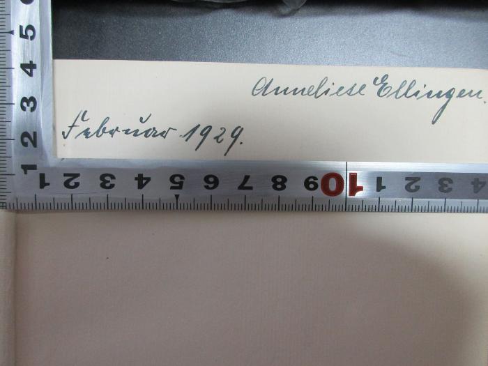 - (Ellingen, Anneliese), Von Hand: Autogramm, Datum; 'Februar 1929. Anneliese Ellingen.'. ;6 F 34&lt;4&gt; : Englands Weltherrschaft (1928)