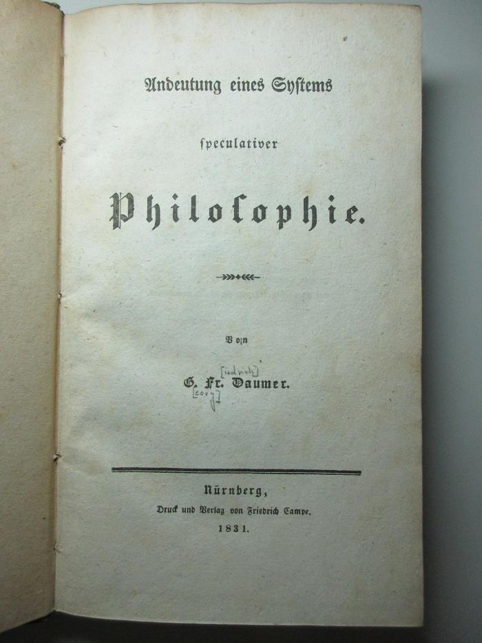 17 G 860 : Andeutung eines Systems speculativer Philosophie (1831)