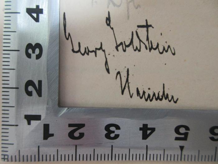 - (Goldstein, Georg), Von Hand: Autogramm, Ortsangabe, Name; 'Georg Goldstein
Hainichen'. ;17 P 250 : Zionistisches ABC-Buch (1908)